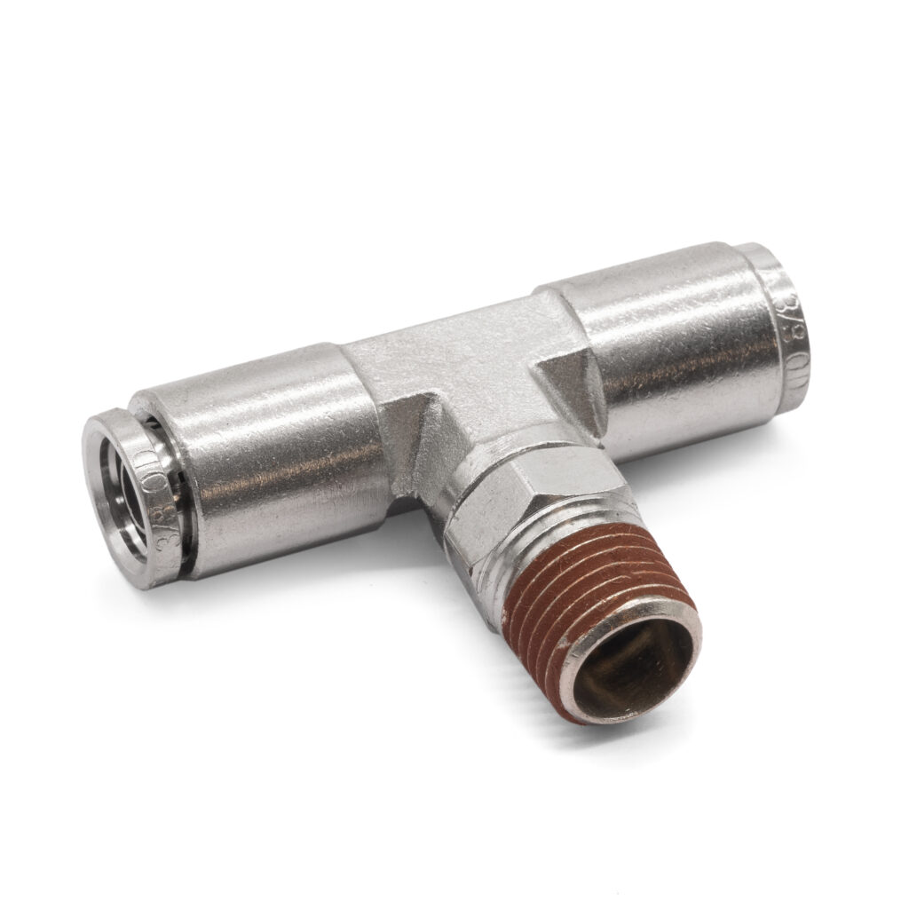 1/4" NPT(M) 3/8" to 3/8" Swivel T-fitting DOT Approved