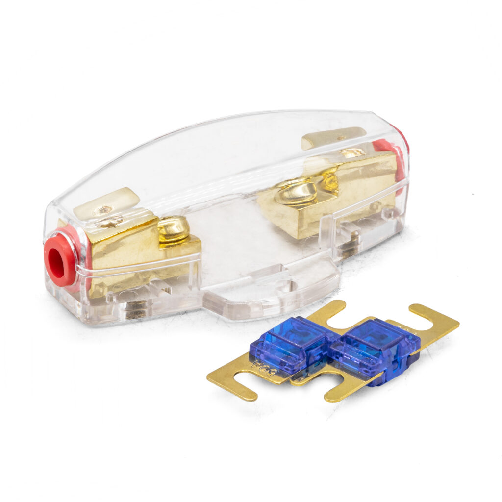 Mini ANL Fuse Holder with 50 Amp Fuse (for 4 or 8 Gauge Wire), includes 2 Mini 50 Amp ANL Fuse.