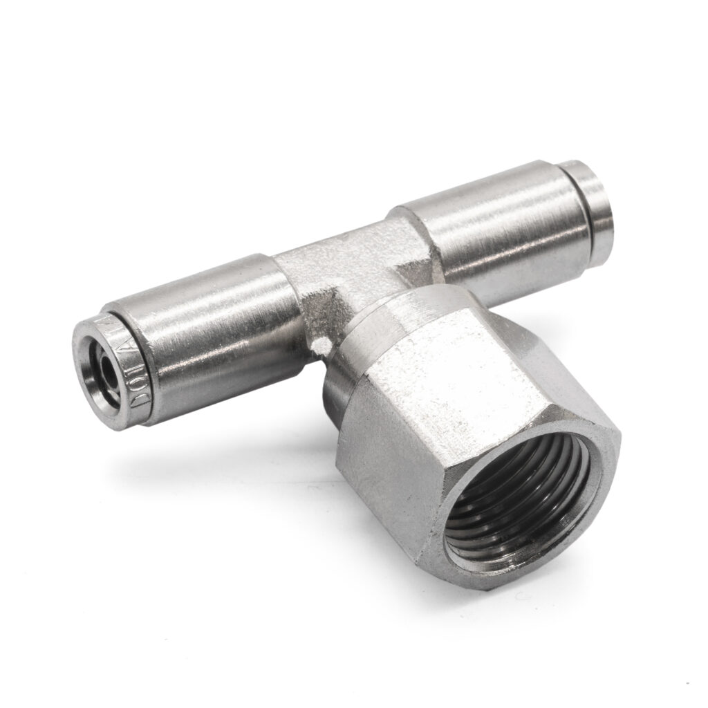 3/8" NPT(F) 1/4" to 1/4" Swivel T-fitting DOT Approved