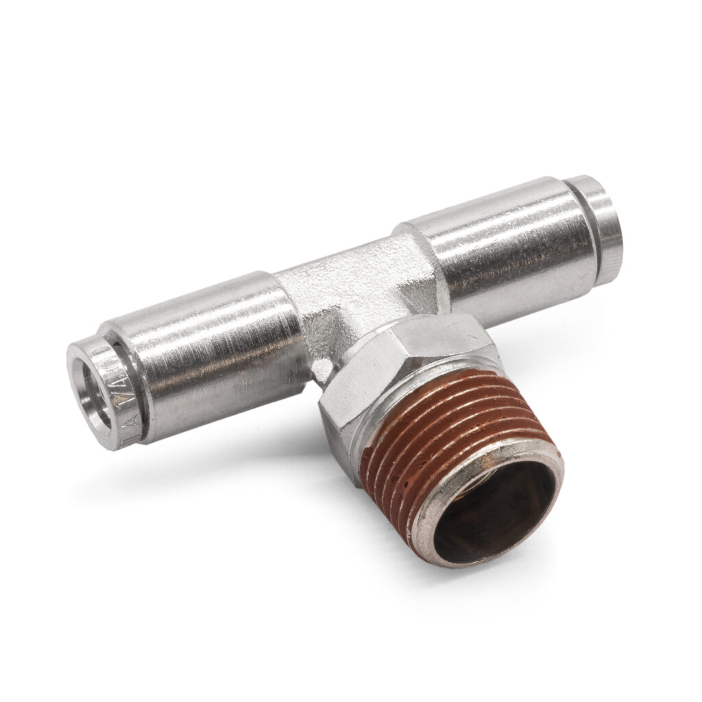 3/8" NPT(M) 1/4" to 1/4" Swivel T-fitting DOT Approved
