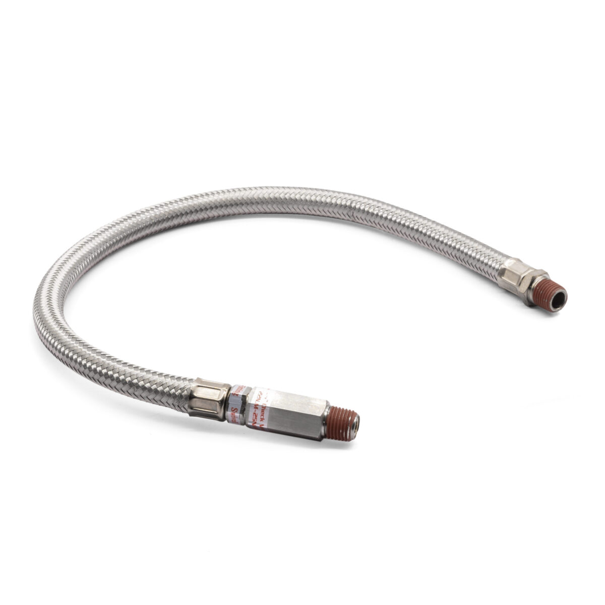 21" S.S. Braided Leader Hose w/ Check Valve (1/4"M to 1/4"M, NPT, Swivel)