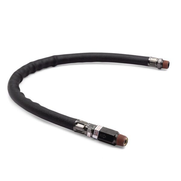 24" by 3/8" S.S. Leader Hose w/ Black Sleeve w/ Check Valve (3/8" M to 3/8" M, NPT, Swivel)