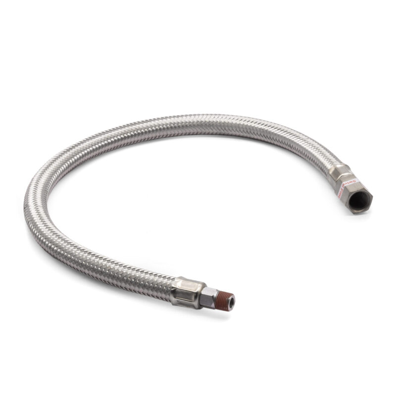18" S.S. Braided Leader Hose (1/8" M to 1/4" F Swivel, NPT)