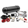 2 Way Air Ride Management System 444C Chrome Compressor 3 Gallon Black Seamless Tank